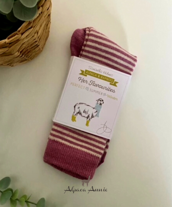 Samantha Holmes Stripey Socks Pink Alpaca Annie