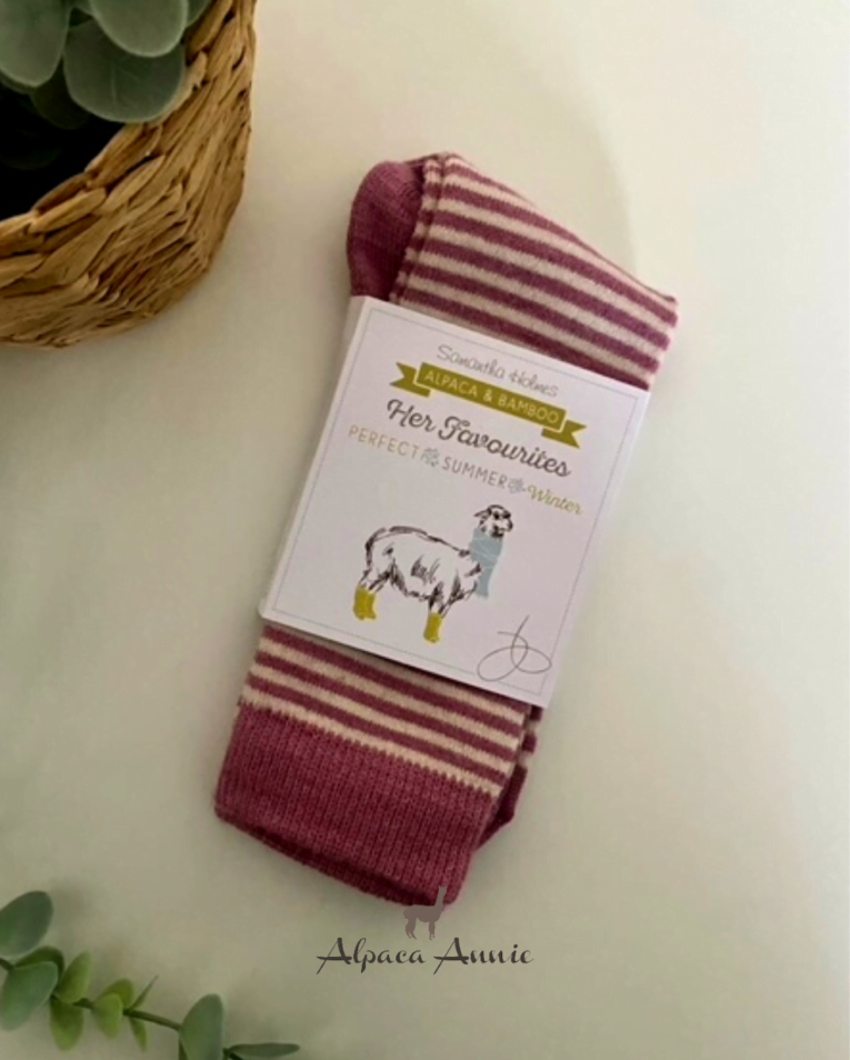 Samantha Holmes Stripey Socks Pink Alpaca Annie